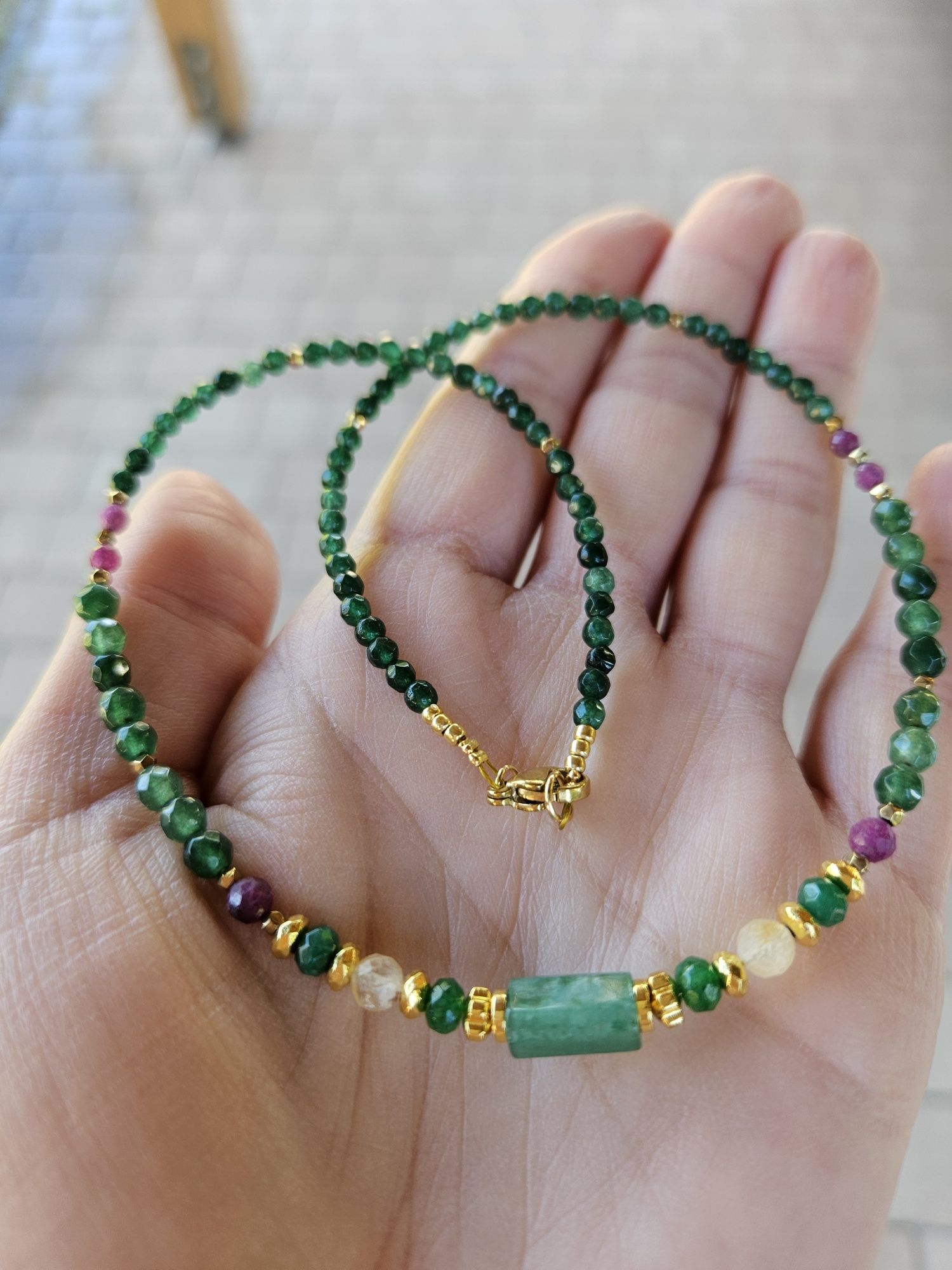 Naszyjnik Choker kamienie naturalne Szmaragd Rubin Cytryn Jadeit Agat