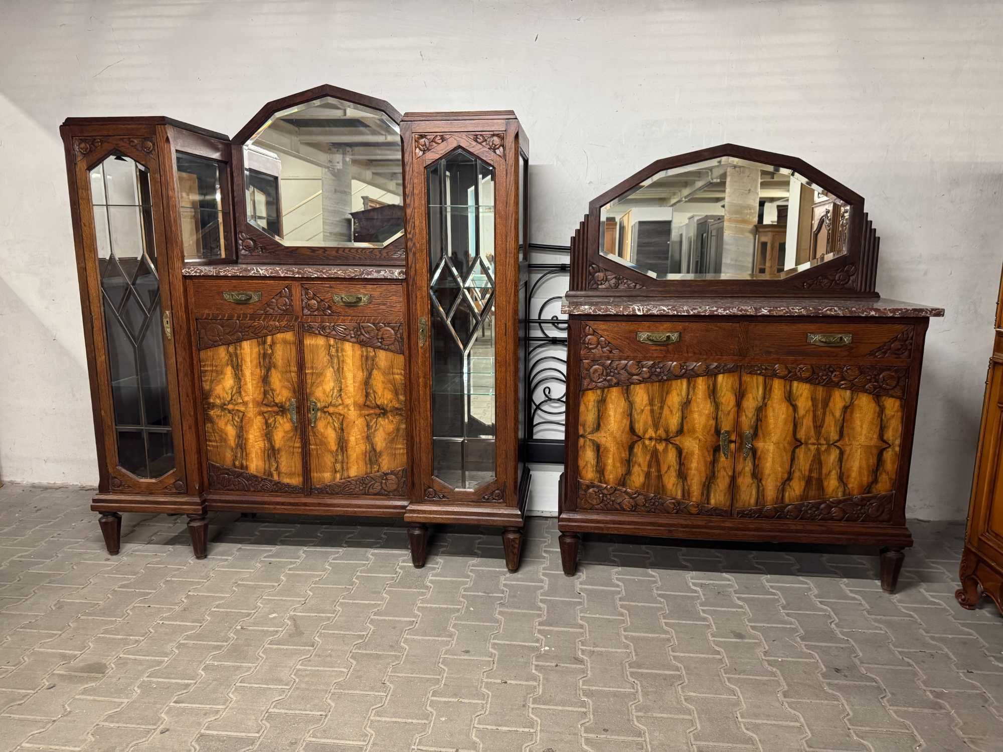 Zestaw mebli do jadalni Art Deco kredens stół komoda orzech marmur