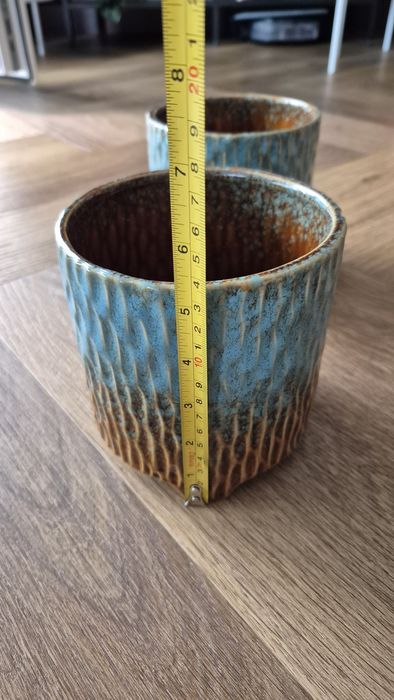 Ceramiczna doniczka osłonka niebiesko-brązowa