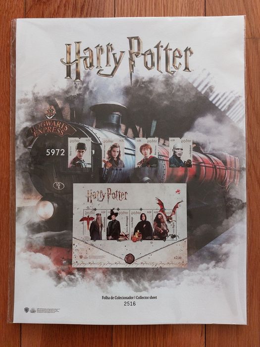 Folha de selos de coleccionador Harry Potter