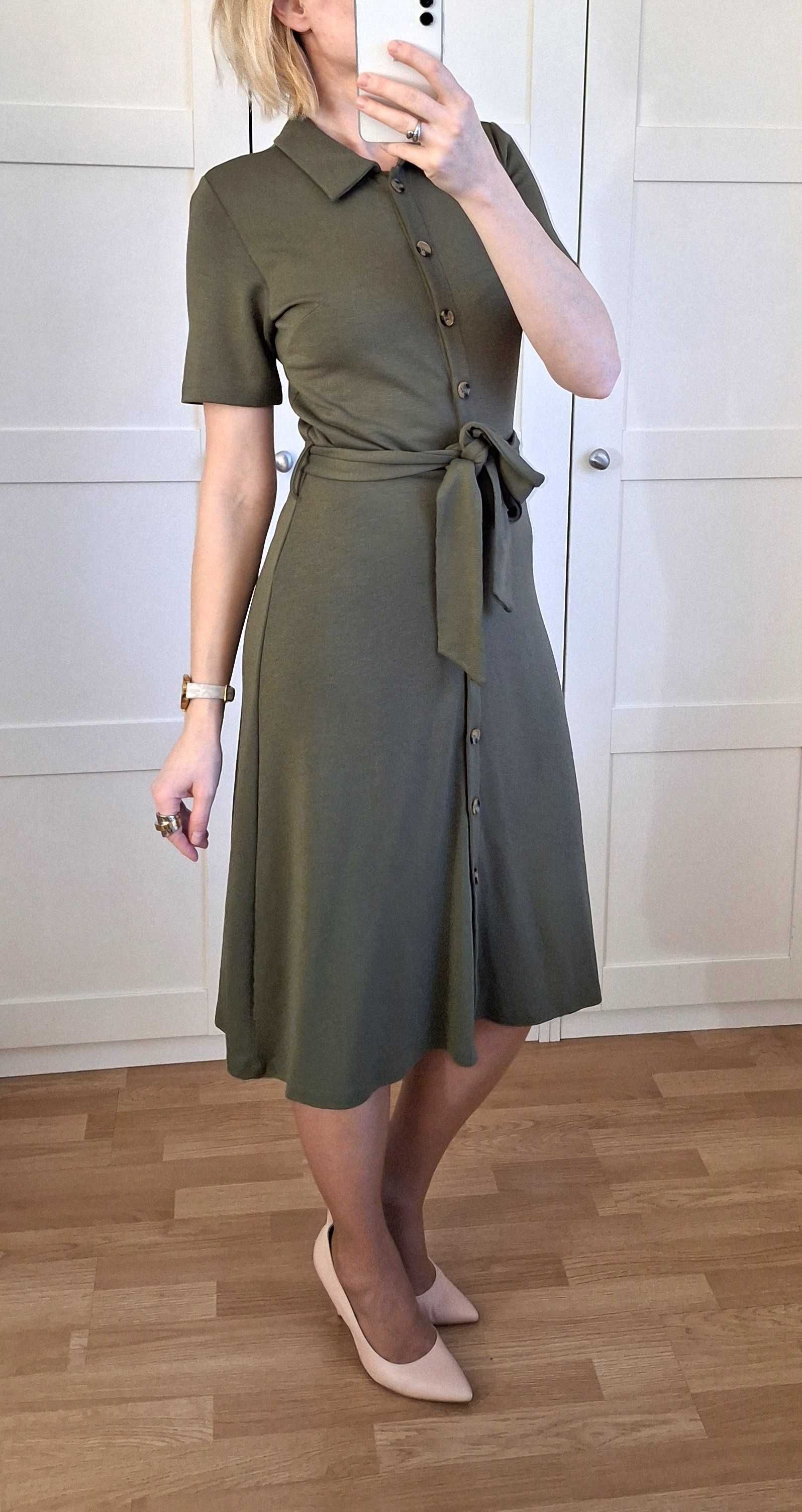 Nowa Sukienka Midi Selected Femme Khaki Szmizjerka S
