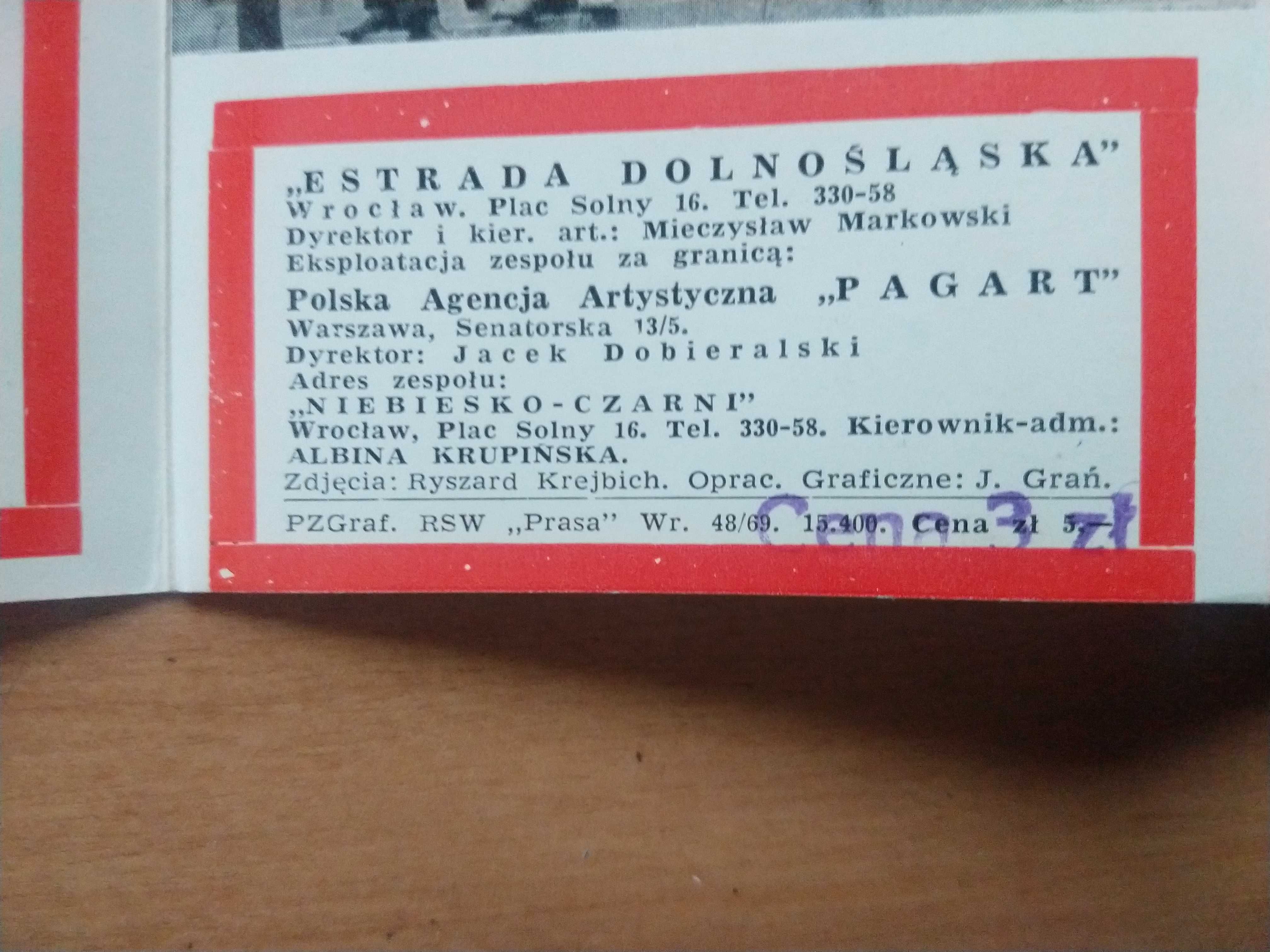 Niebiesko Czarni Wojciech Korda Adriana Rusowicz Program z 1970 roku