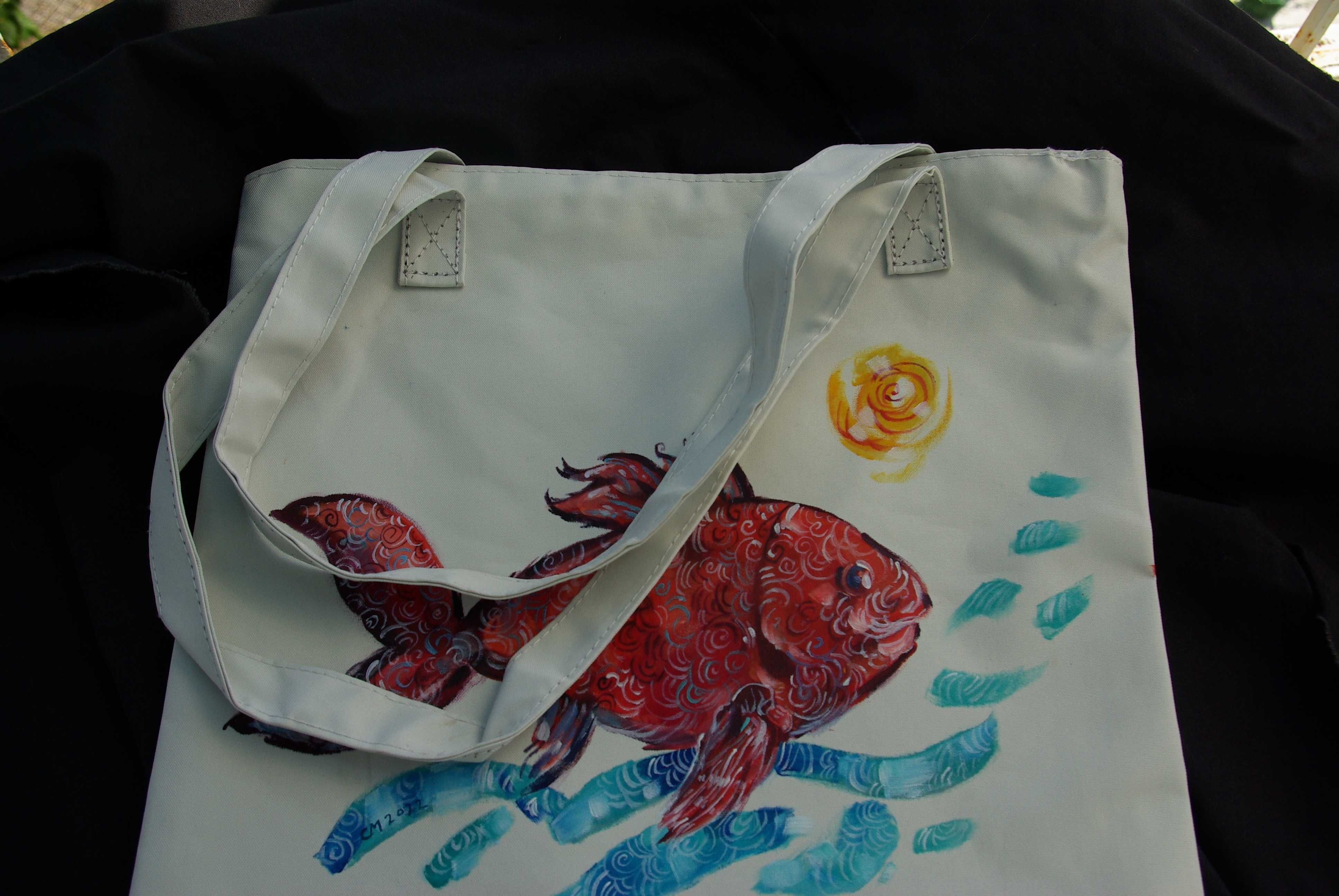 Tote Bag - Saco - Pintado à mão. Barco Costa da Caparica