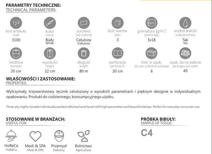 Ręcznik papierowy celuloza ELLIS ESTIMO 80/3  1 szt. biały