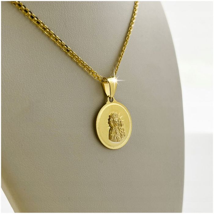 Złoty Łańcuszek Bismark + Medalik Matka Boska Częstochowska 925/585 Ch