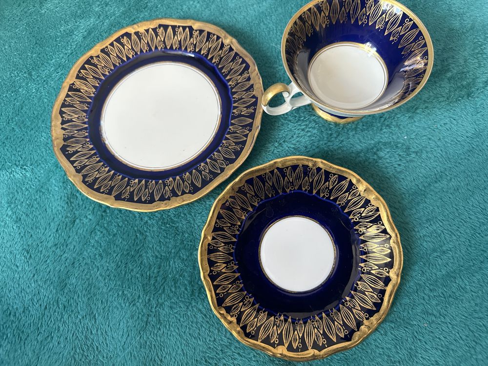 Trio Weimar Kobalt Echt porcelana