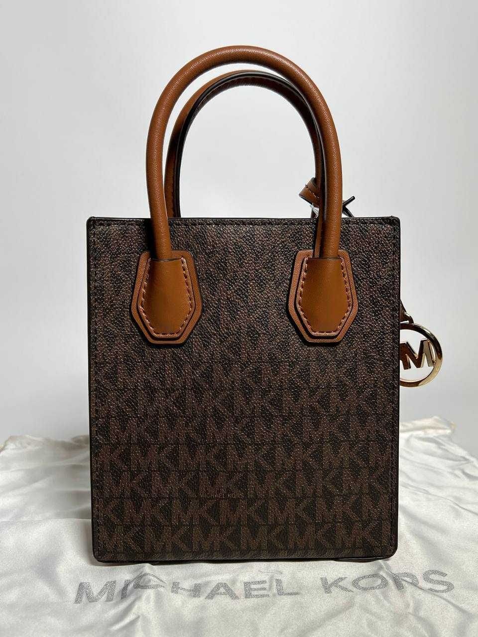 Сумка Michael Kors Mercer Extra-Small Logo and Leather коричневая