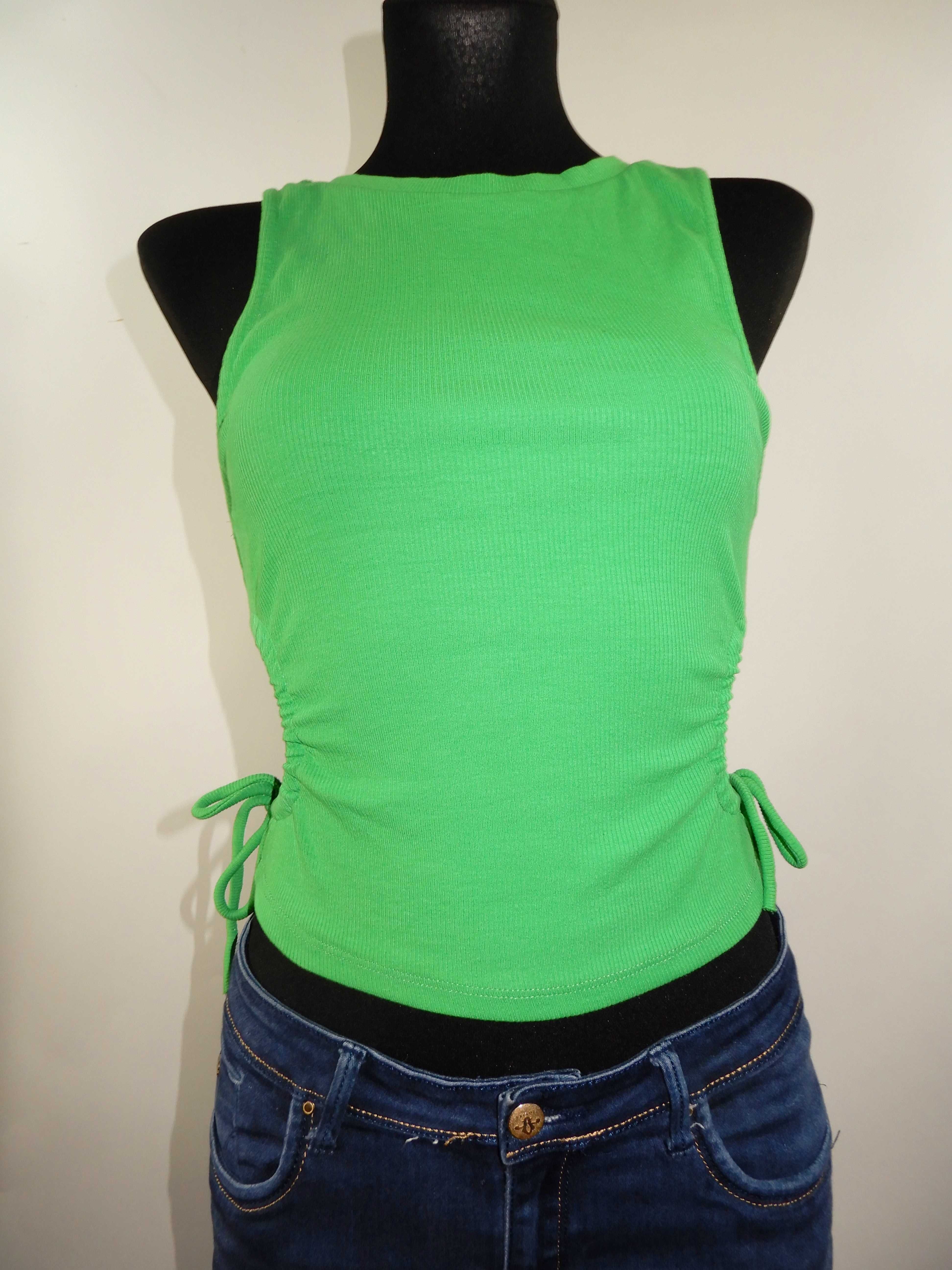 Crop top krótka bluzka prążkowana zielona Zara 38 M