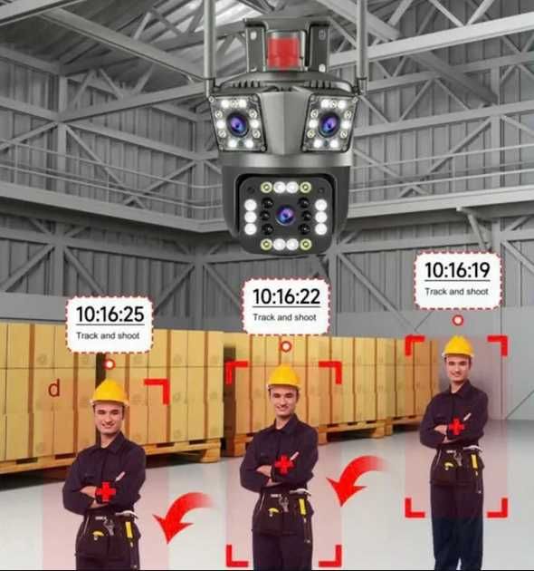 Уличная камера видеонаблюдения с тремя камерами Вайфай Wi-Fi