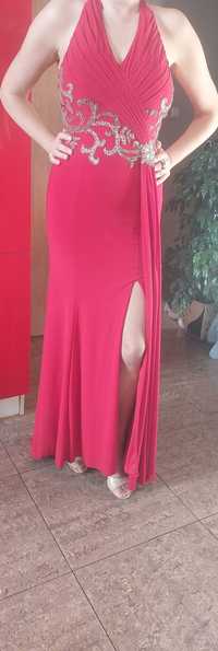 Elegancka długa czerwona sukienka z trenem roz.38-40 Studniówka