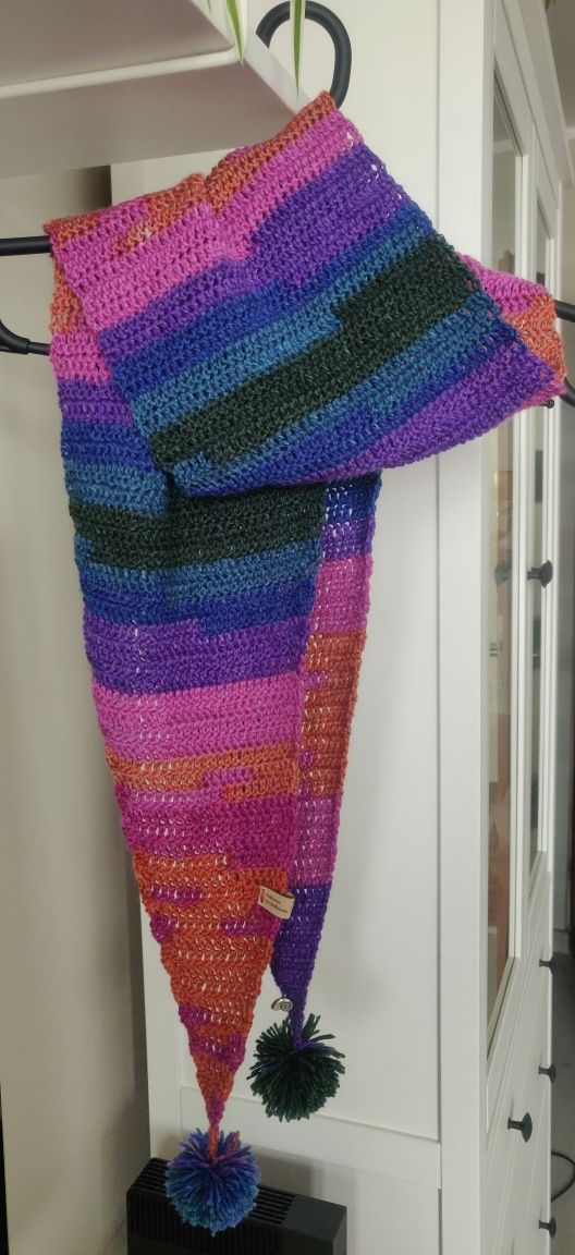 Szalik, handmade, szydełko, multikolor, prezent