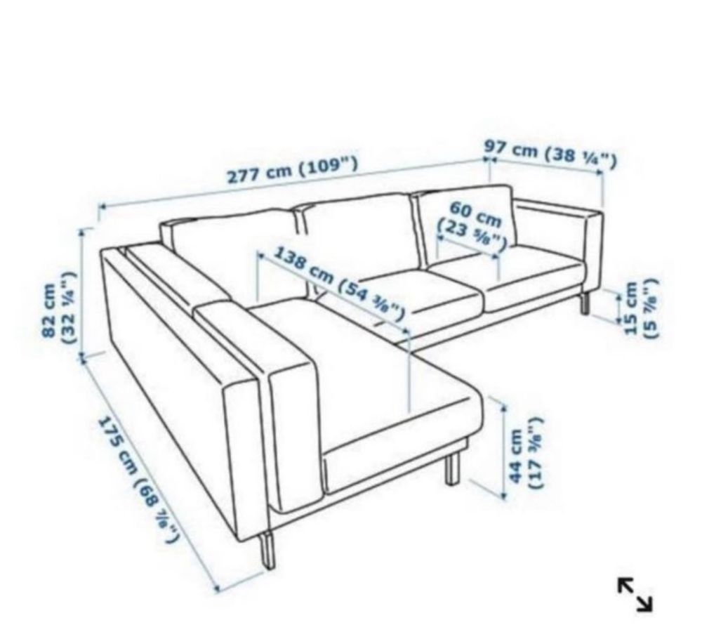 Sofá 3 lugares com chaise longue Ikea Nockeby