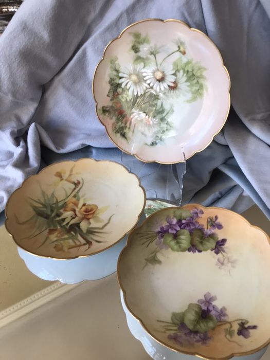 Limoges Лимож. Элитный фарфор. Антиквариат Роспись. Трио.