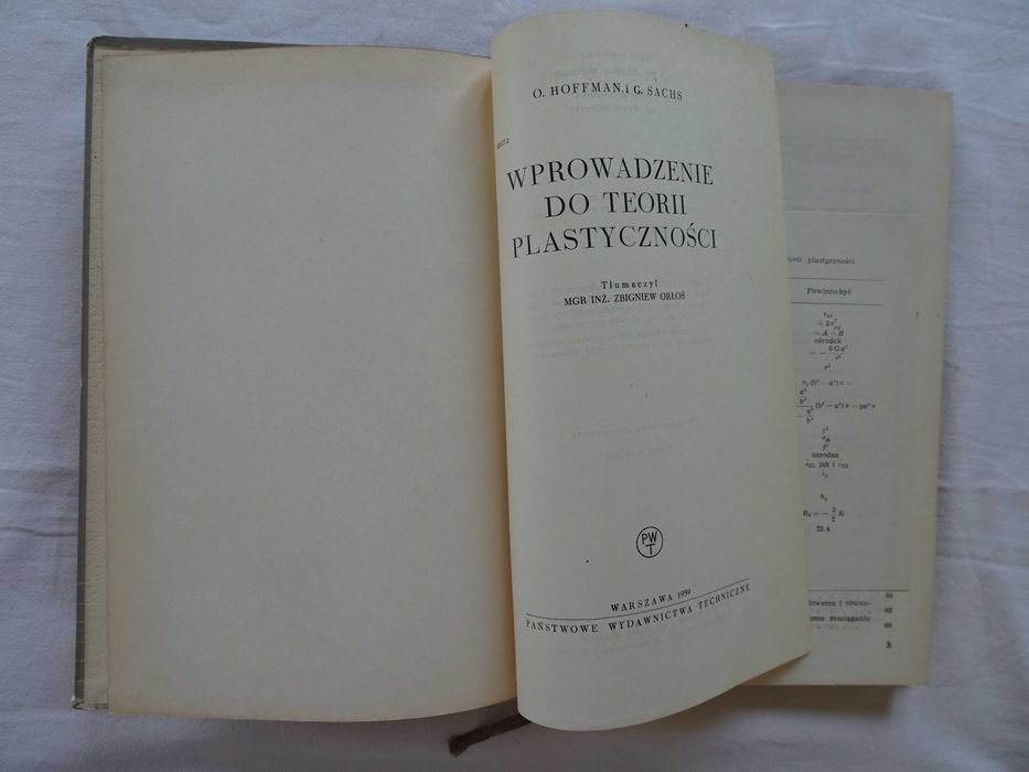 Książka O. Hoffman G. Sachs Wprowadzenie do teorii plastyczności tech
