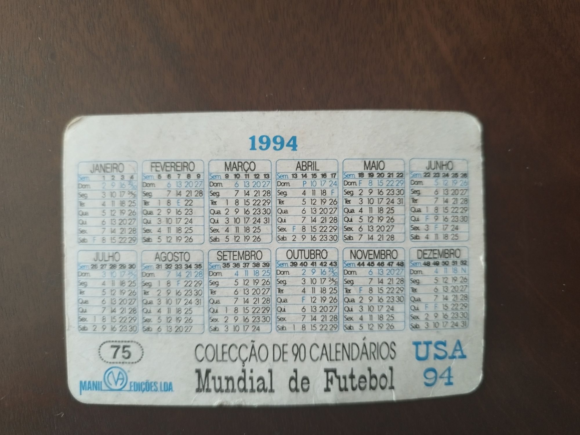 Calendários Mundial USA 94