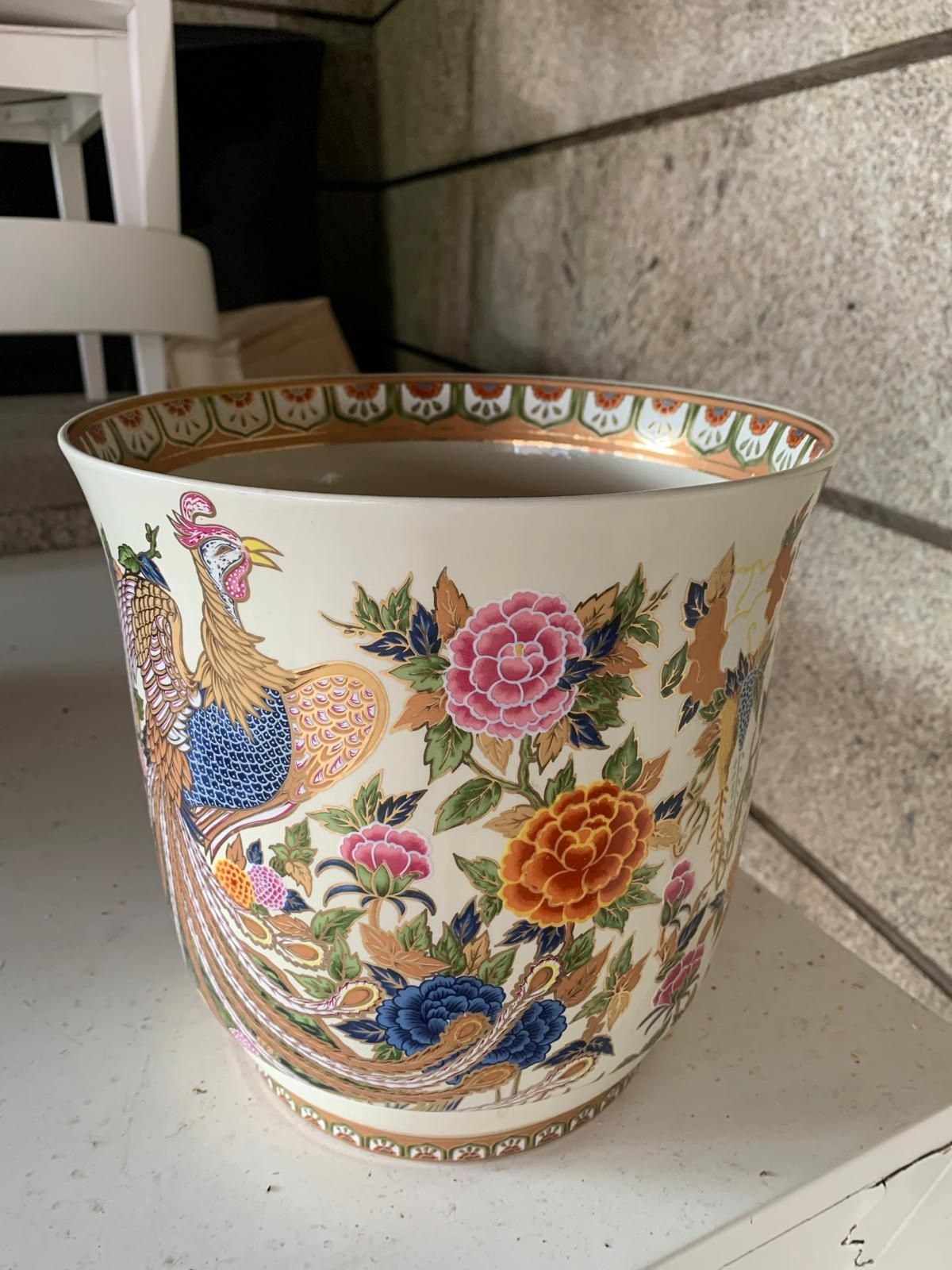 Conjunto de 3 vasos de porcelana decorativos – estilo oriental