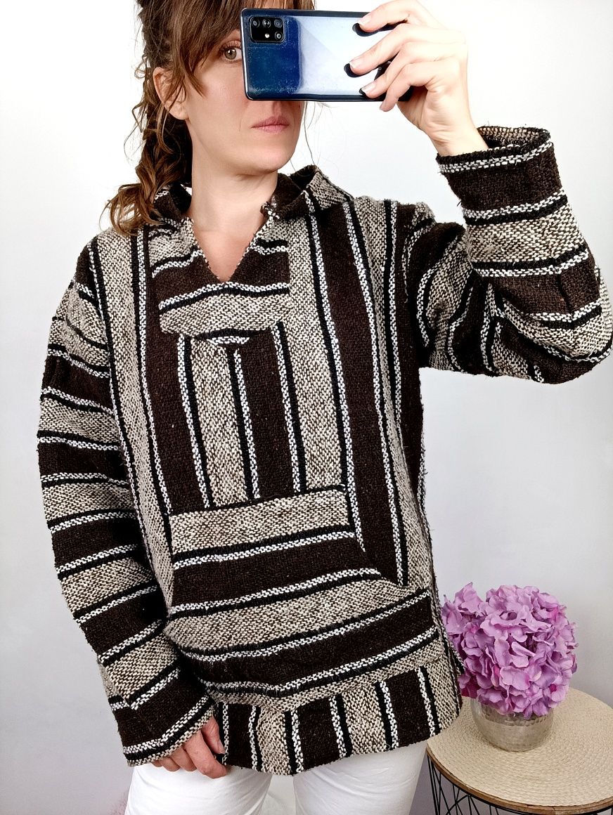 Brązowo beżowa indyjska bluza damska z kapturem  Indie Nepal Boho bohe