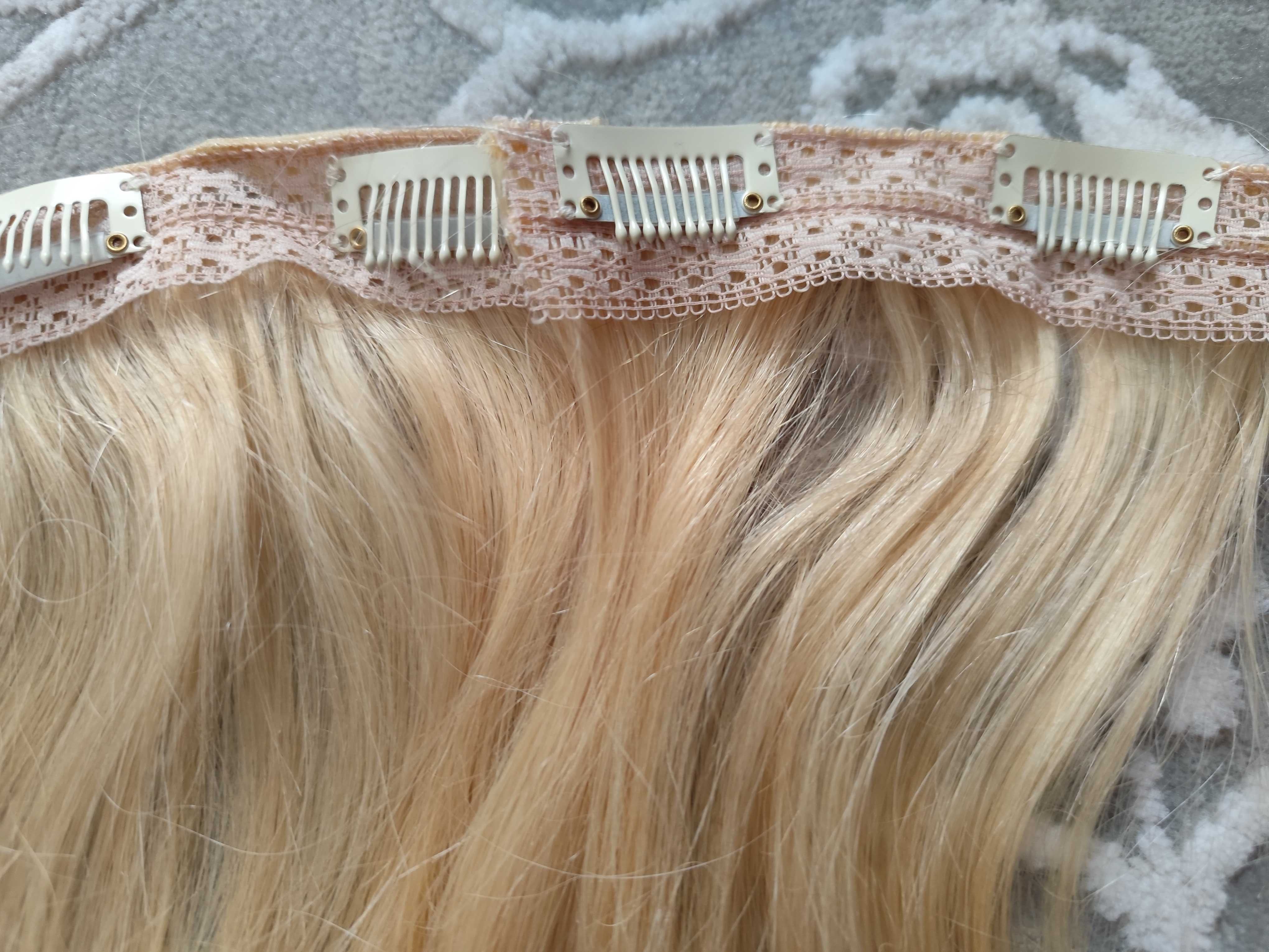 Włosy naturalne doczepiane jasny blond na spinkach 95 g 45 cm zestaw