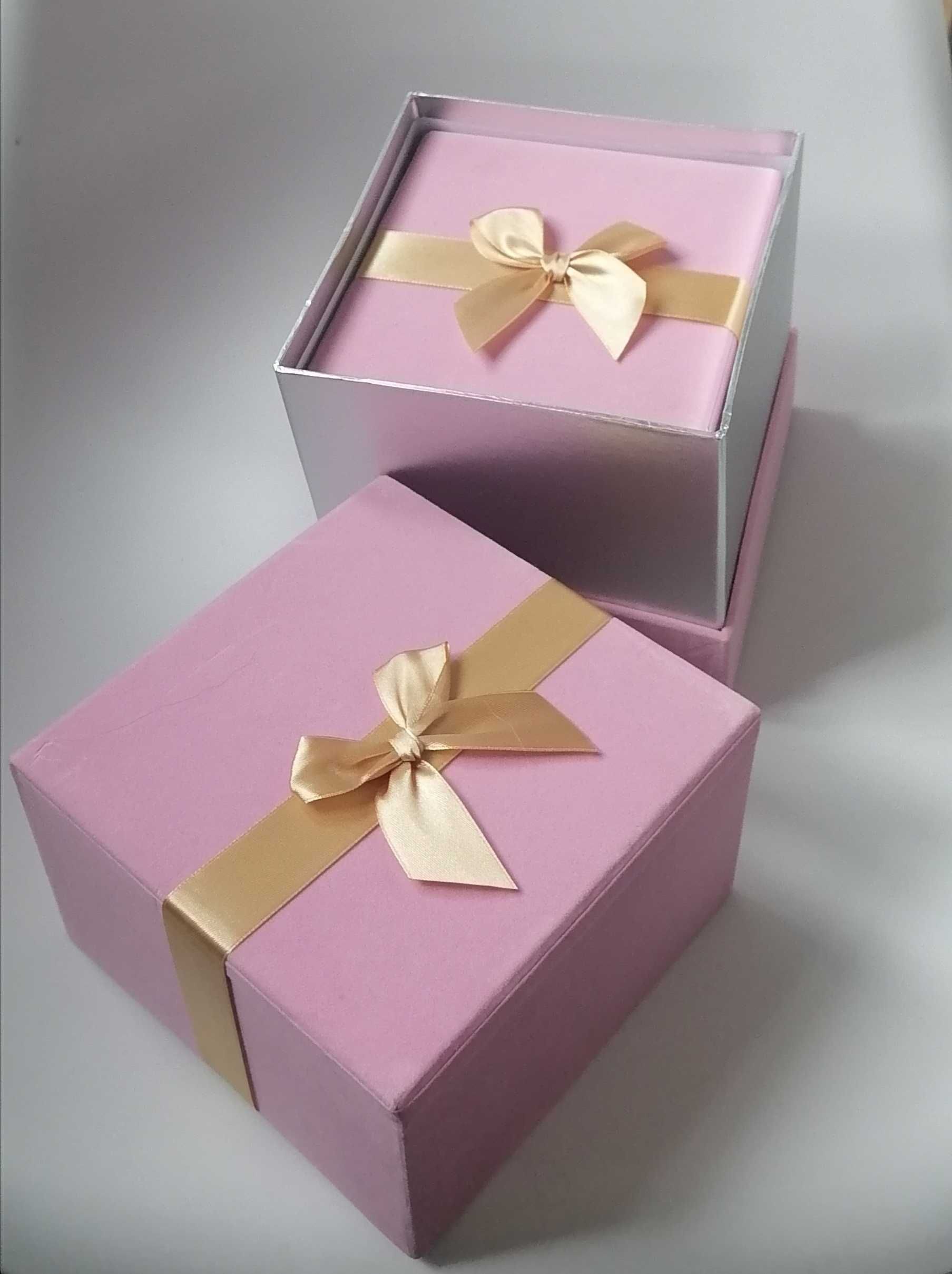 Pudełka na prezent flower box 3 w 1 aksamit z kokardą różowe