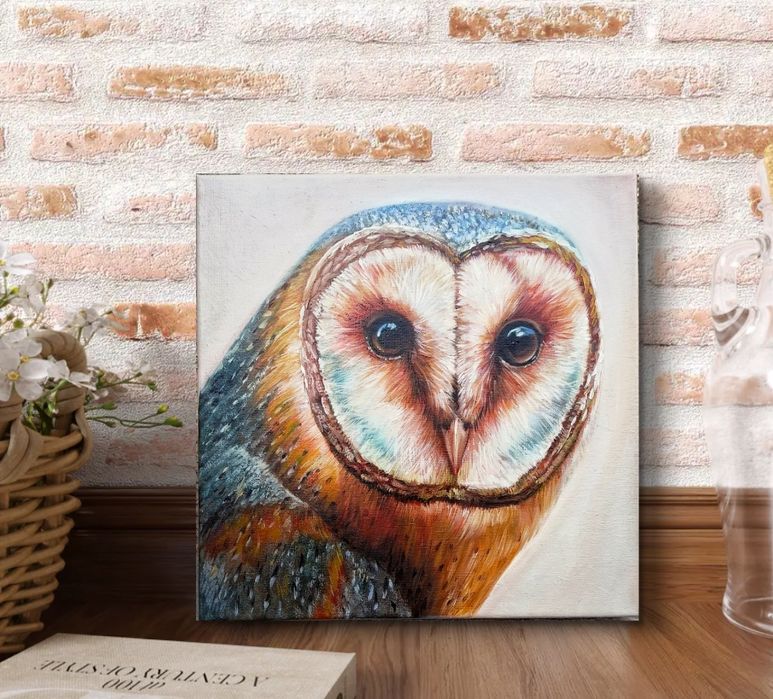Płomykówka. Sowa. Obraz olejny, certyfikat. Cena -50% tylko do 7.12