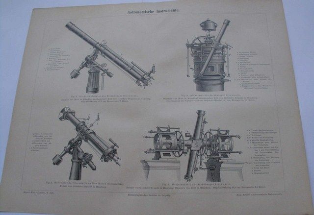 KSIĘŻYC, TELESKOPY, ASTRONOMIA oryginalne, duże XIX w. grafiki