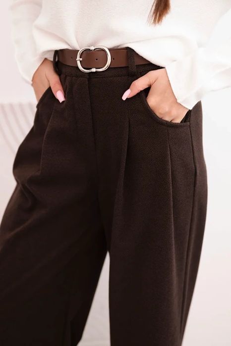 Czekoladowe spodnie jesienne jodelka cieple SM Nowe