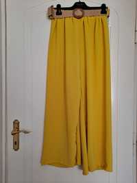 Spodnie szeroka nogawka żółte z paskiem uni