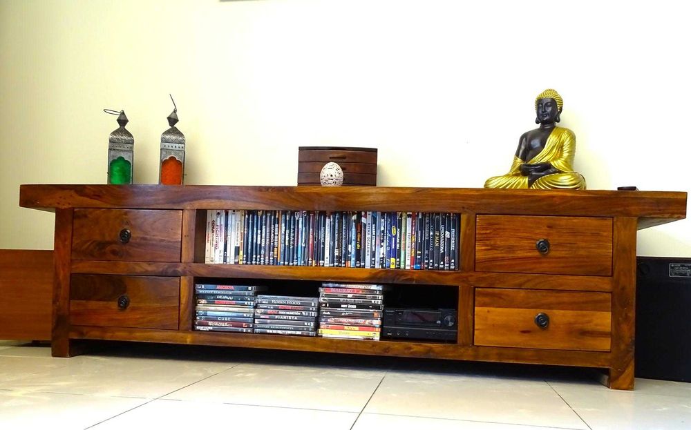 Kolonialna szafka RTV / niska komoda z drewna egzotycznego palisander