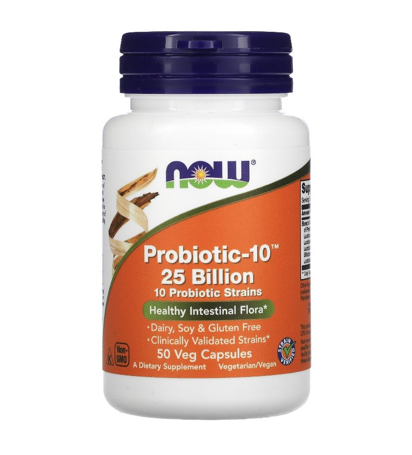 Now Foods, Probiotic-10, Пробиотики, смесь из 10 штаммов, 25 млрд КОЕ