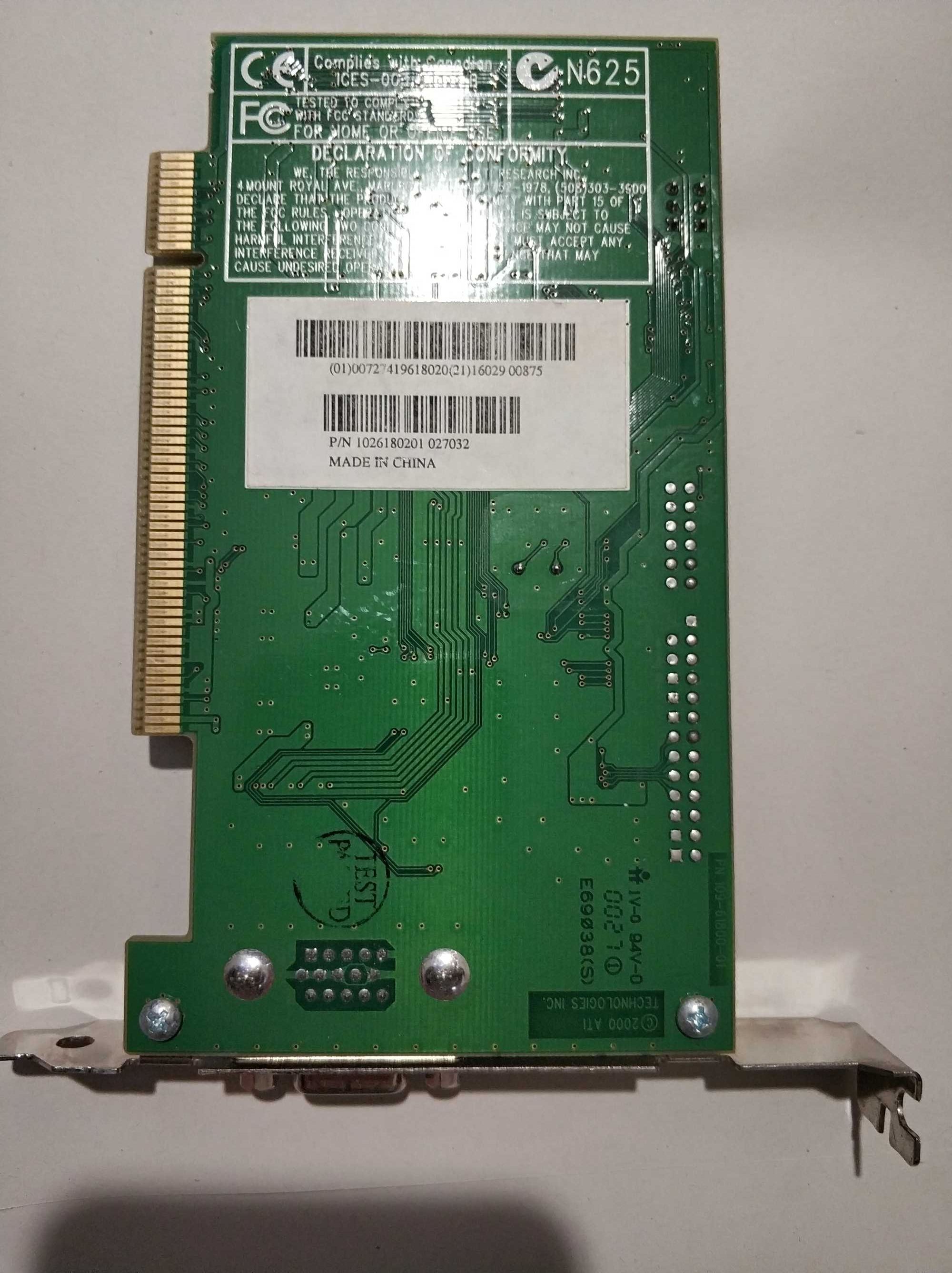 Видеокарта раритет
ATI Rage 2C IIC PCI Video Card vga
P/n 1026180201