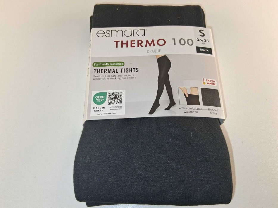 A180 Rajstopy Damskie Esmara Thermo 100 Czarne Ocieplane Rozm. S 36/38