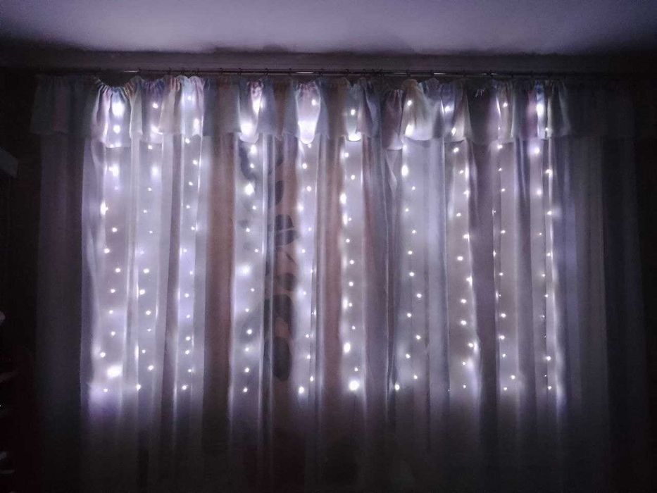 Гірлянда штора 2x1.5 метри, 150LED, "краплі" від USB, кольори в ассорт