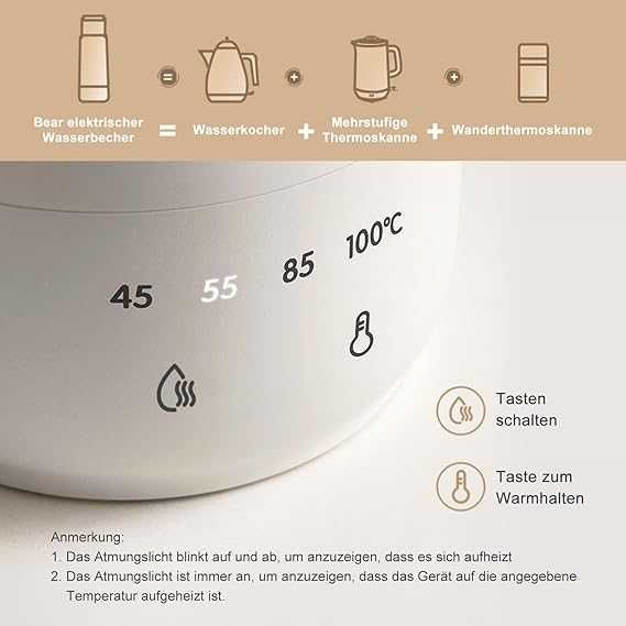 Bear Czajnik elektryczny 300 ml 4 temperatury 3 w 1 dwuwarstwowy