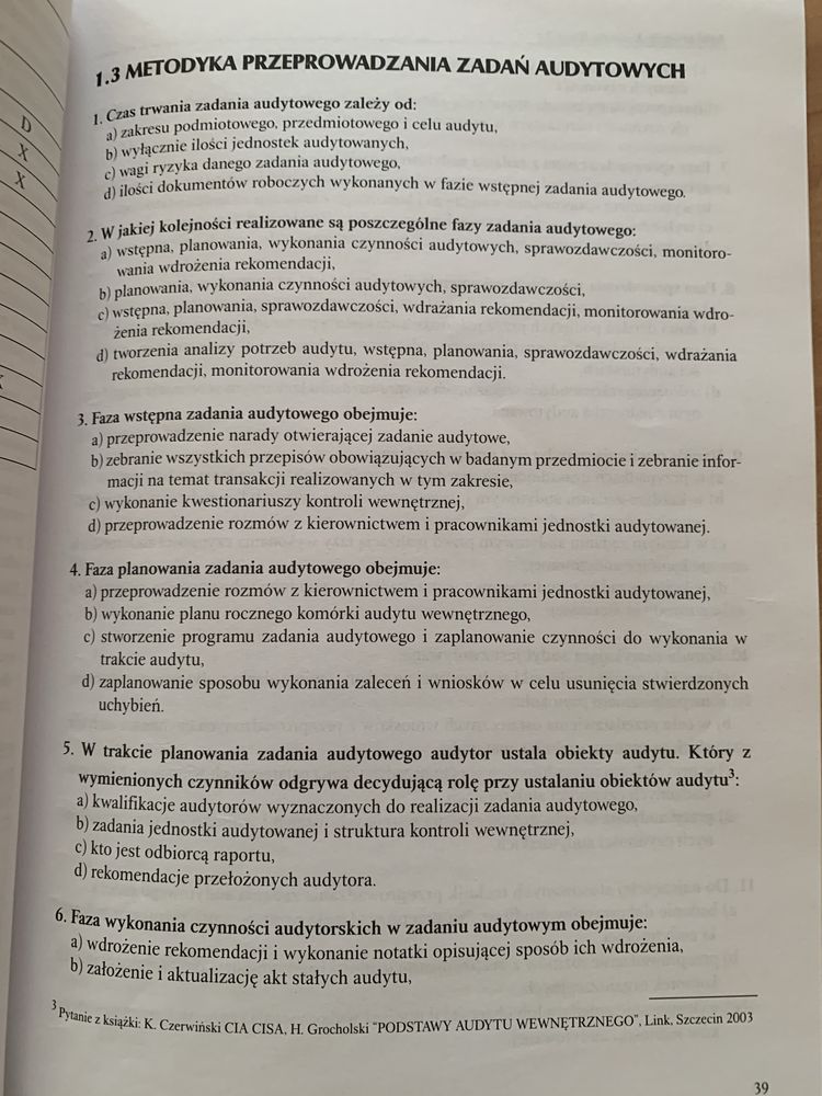 Audyt wewnętrzny. Testy i zadania.