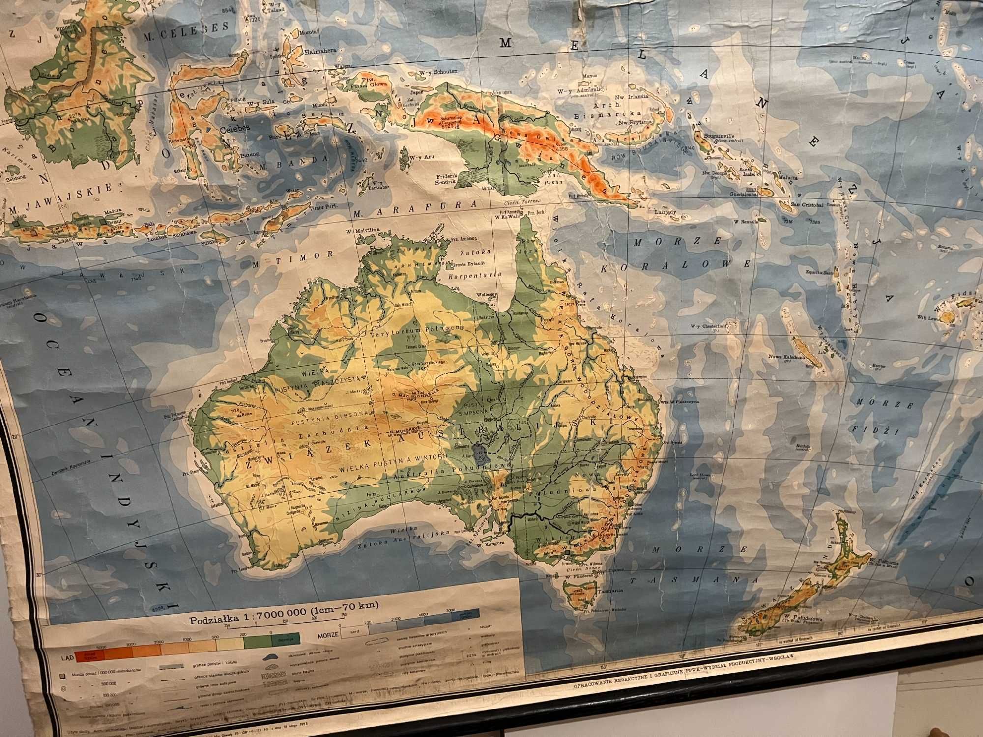 Stara szkolna mapa retro Australia i Oceania