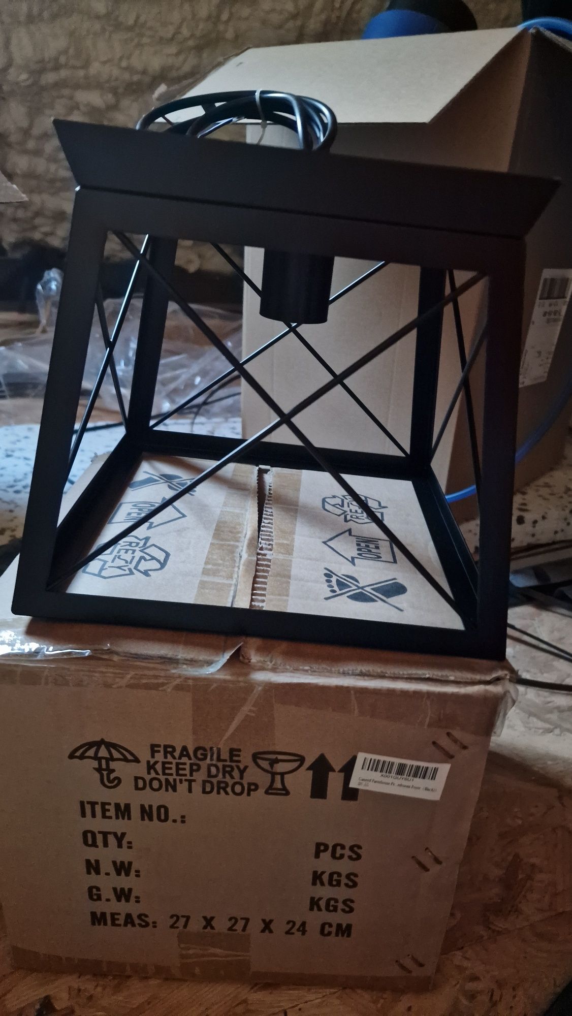 Lampa Rustykalna GANEED żyrandol latarnia lekka metalowa czarna E27