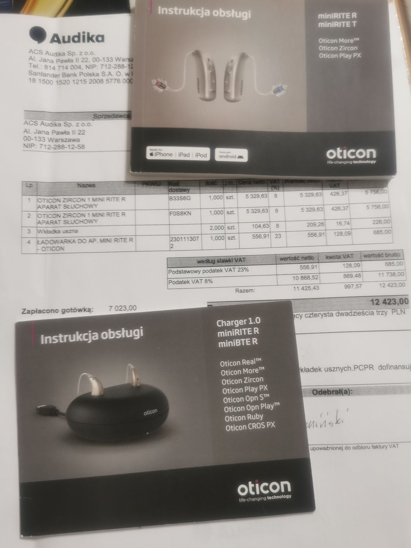 Aparat słuchowy Oticon Zircon 1 mini rite R mało używany gwarancja