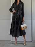 Zara długa czarna sukienka w kropki polka dot old money 36 S
