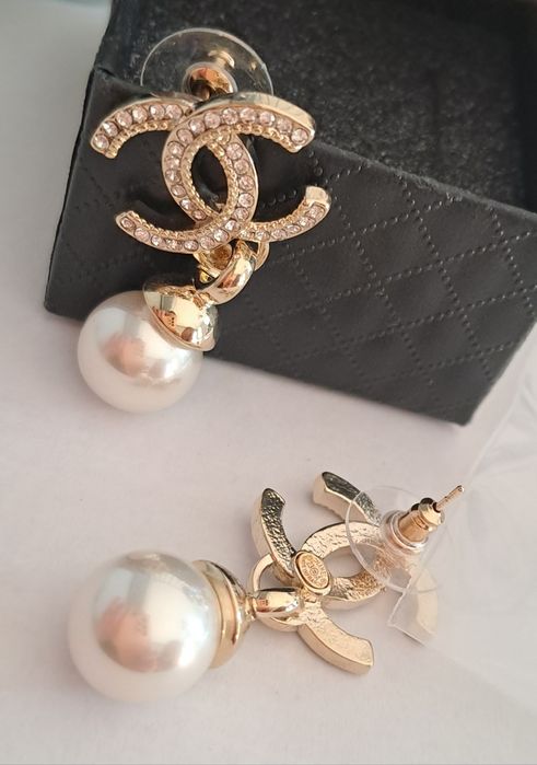 Piękne, złote kolczyki cc perła, wybita pieczątka Cudo lv ysl