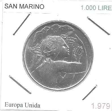San Marino -- 1.000 Lire - 1979 - - Unidade Europeia - -Moeda de Prata