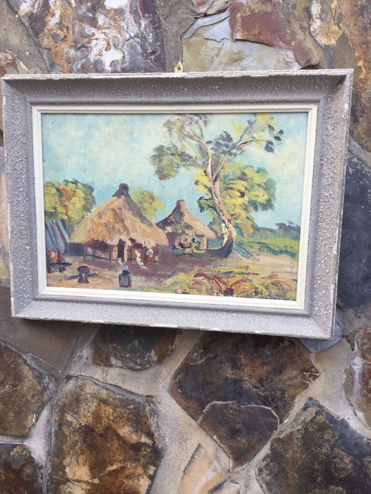 Pintura a óleo Mestre Jacob Estevão Macambano  Colega Malangatana