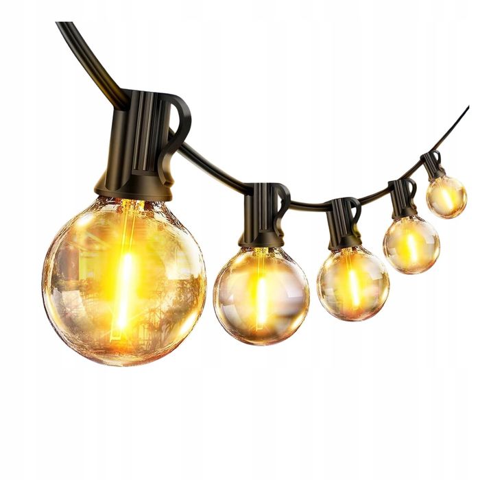 Lampki ogrodowe LED G40 31m 45+3 żarówki IP44 balkon taras ciepłe