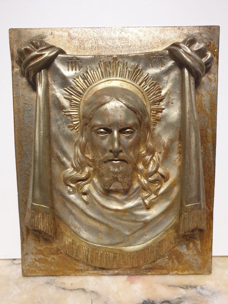 imagem de Cristo em ferro "IL VOLTO SANTO DI TOURS" marcada de 1886