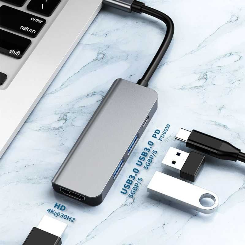 Hub Хаб 4в1 для Macbook, Ноутбук HDMI USB 3.0 TypeC Ethernet RJ45Хаб