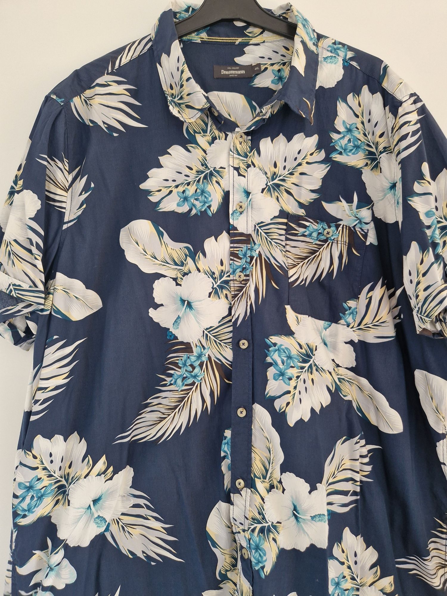 Koszula męska 4xl kwiaty granatowa hawajska nadruk bawelna