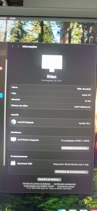 iMac 24″ (2021) – Chip M1 – 16GB RAM – 245GB SSD – Caixa original
