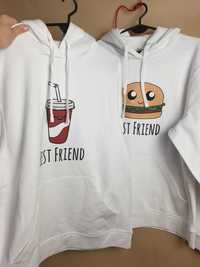 bluza biała zestaw dla par przyjaciółek cola burger friend oversize M