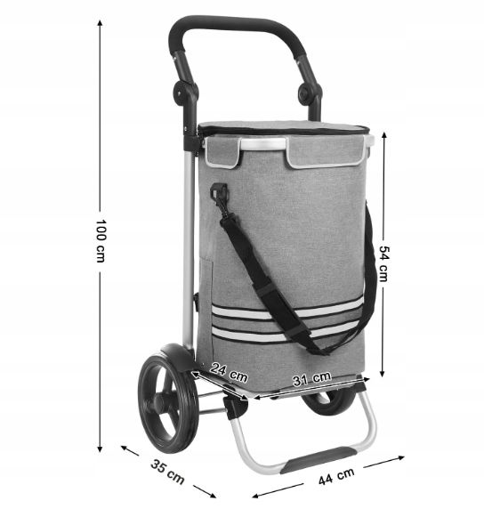 Składany Wózek Na Zakupy z Kieszenią Chłodzącą 35l 25kg
