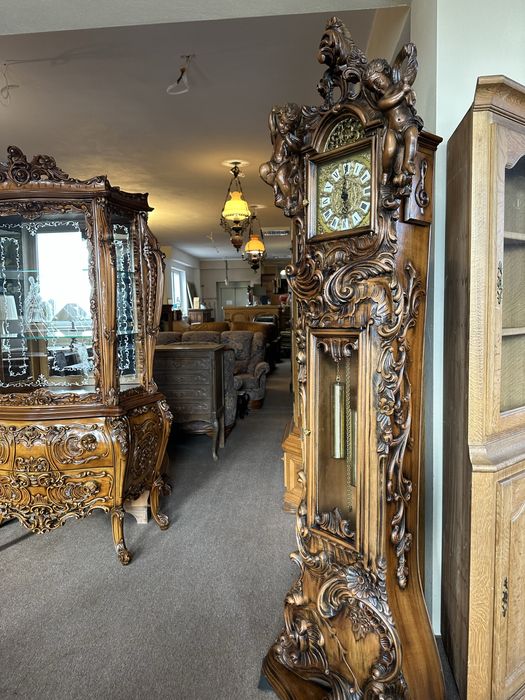 Zegar stojący barokowy Antyk bogato rzeźbiony kwadransiak