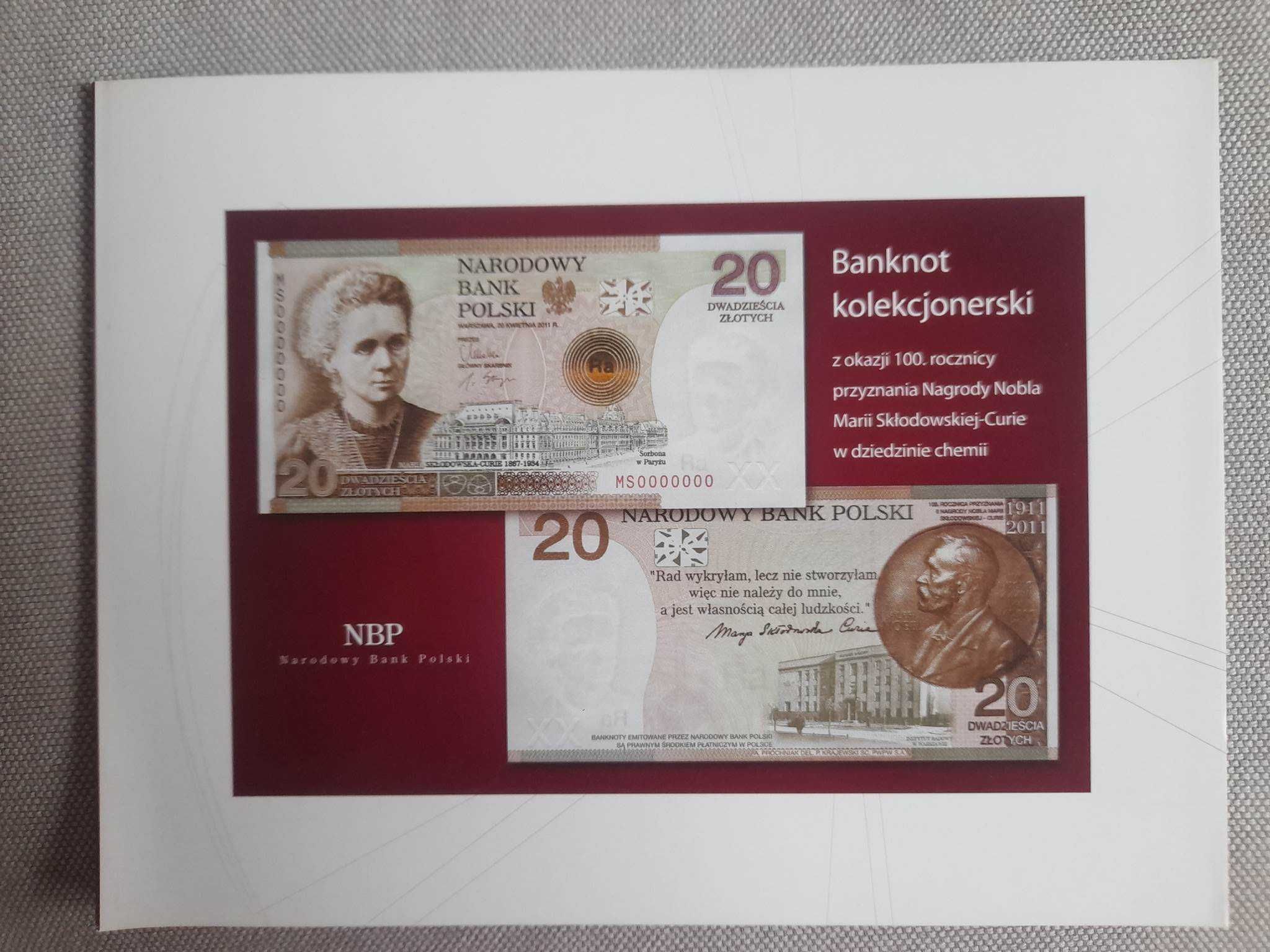 Banknot NBP 20 zł Maria Skłodowska-Curie 2011
